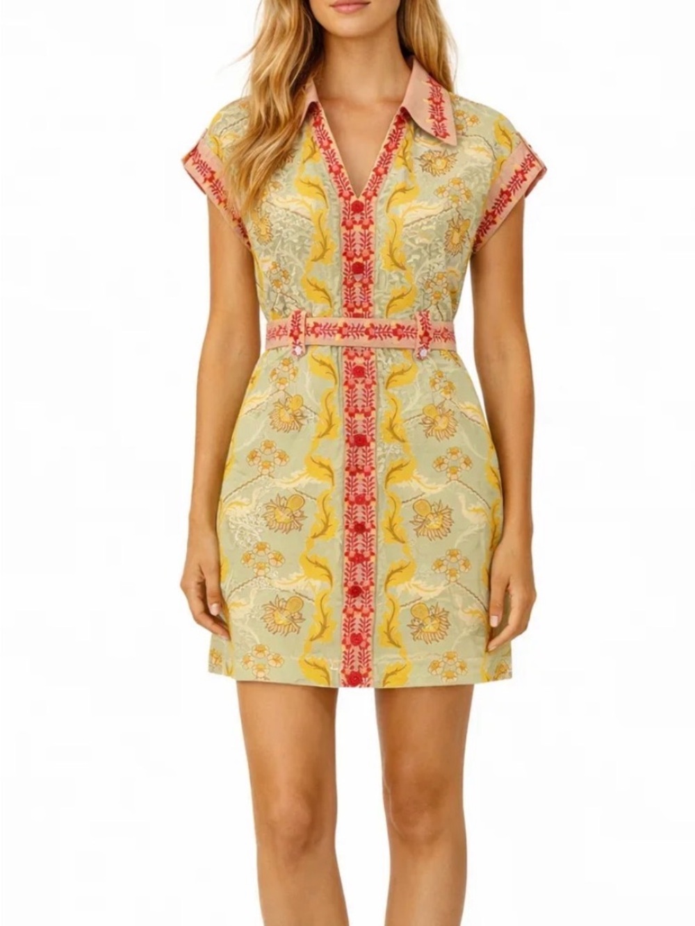Anna Cate Chris Cabo Mini Dress S Small Cotton Linen Yellow Sage belt
